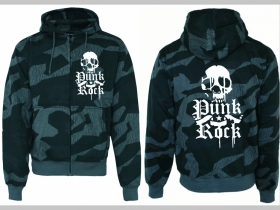 Punkrock skull - smrtka - lebka  hrubá maskáčová mikina na zips s kapucou vzor Nightcamo - Nočný maskáč " Splinter "